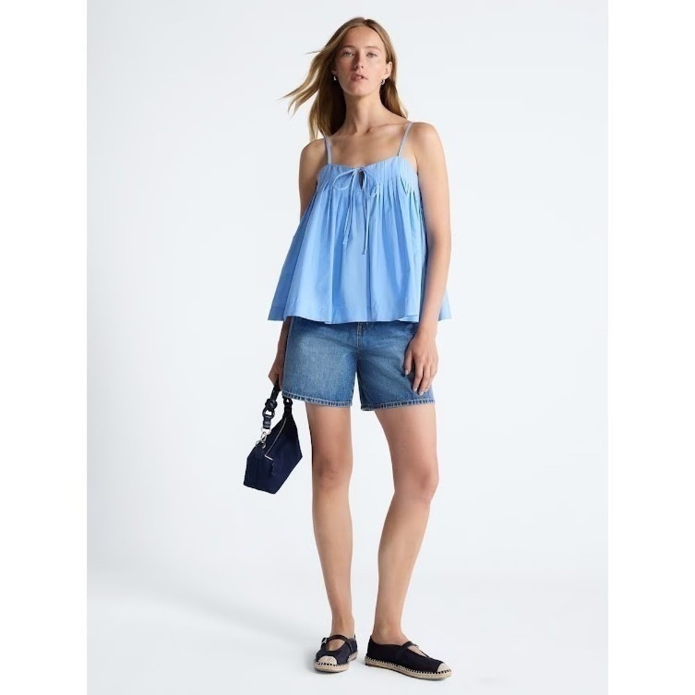 Free Assembly Women's Blue Cotton Pintuck Sleeveless Tie Front Top XXL NWT - Picture 2 of 5
